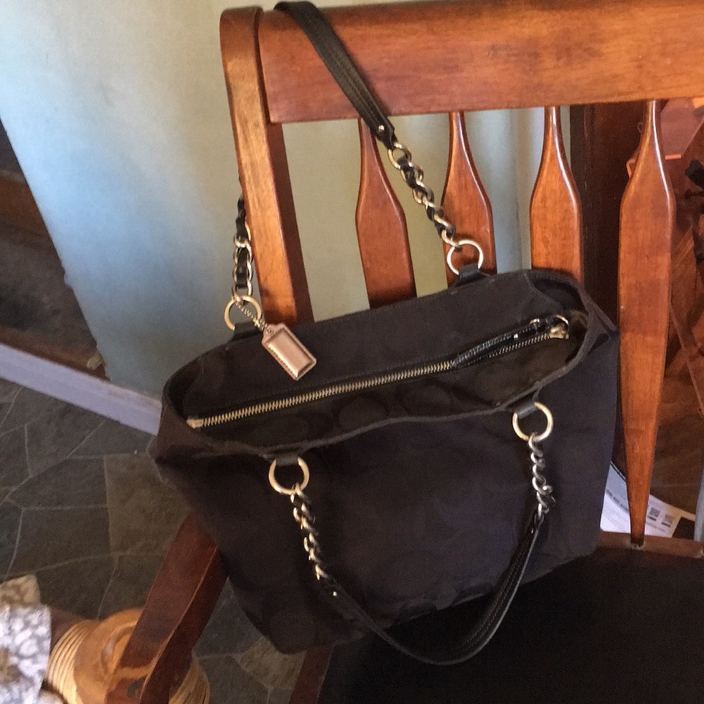 COACH Black Canvas LOGO Shoulder Bag